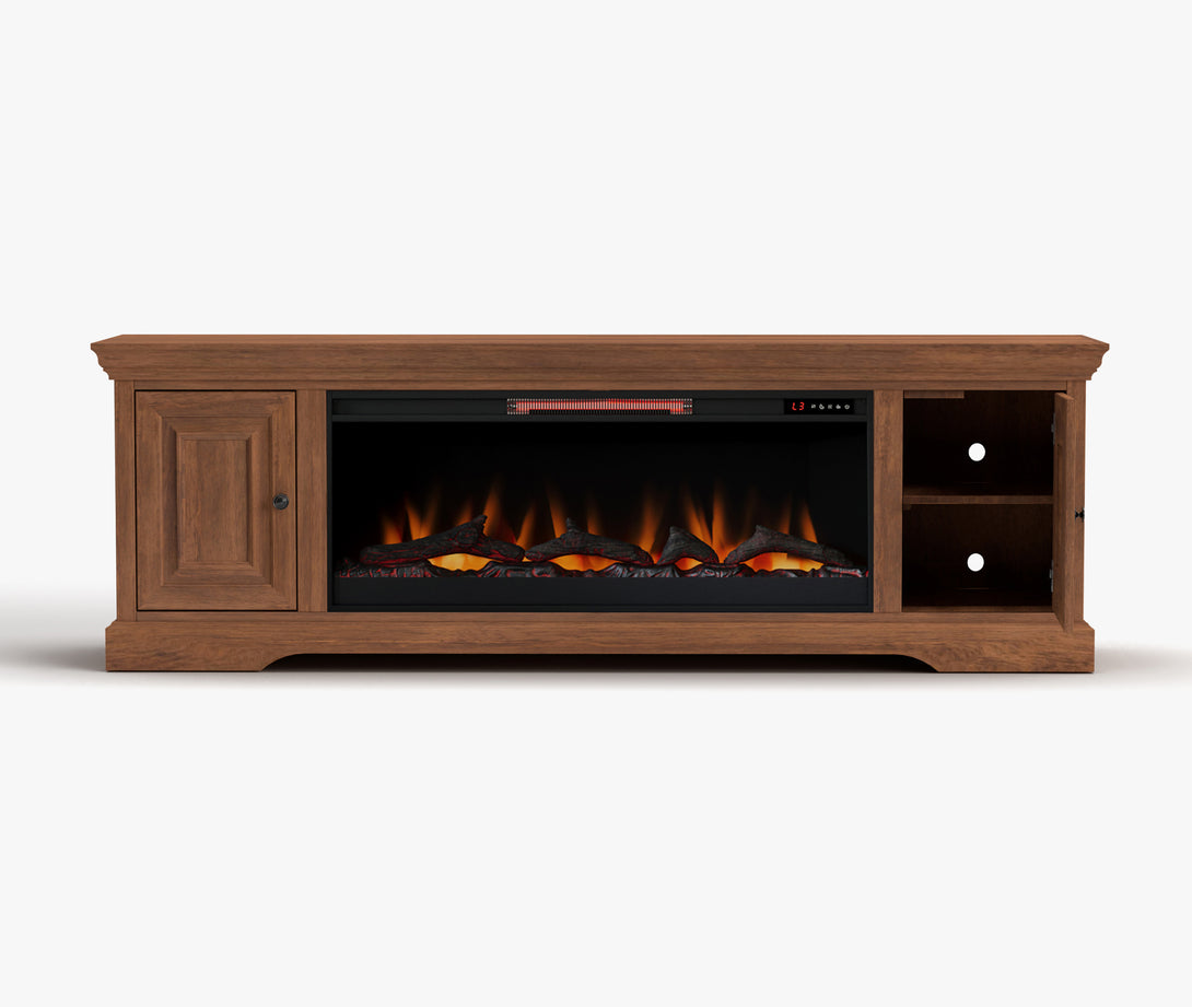 Charleston 78" Fireplace TV Stand can also fit 75 inch Bourbon Brown Traditional - Open Side Door View
