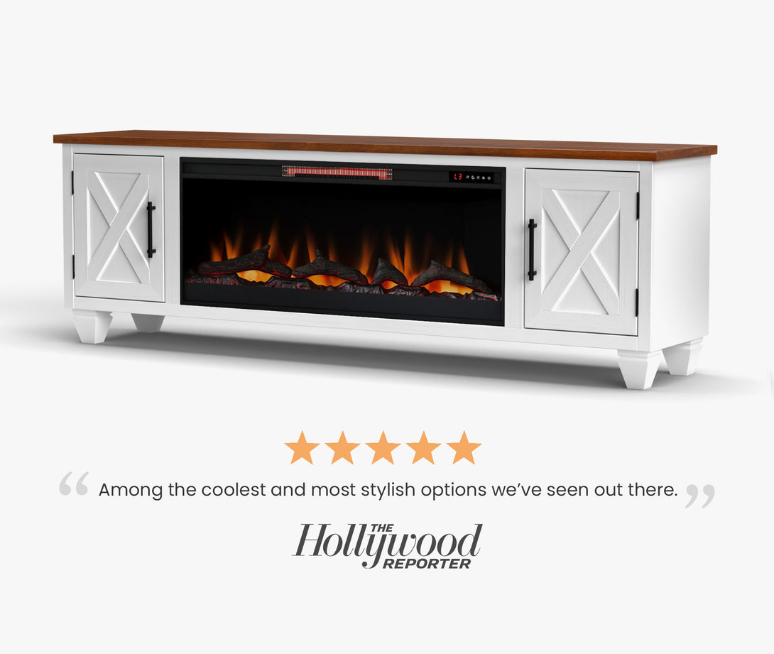 Liberty 78" Fireplace TV Stand can also fit 70 inch White/Bourbon Brown - Rustic Modern Farmhouse - Side View