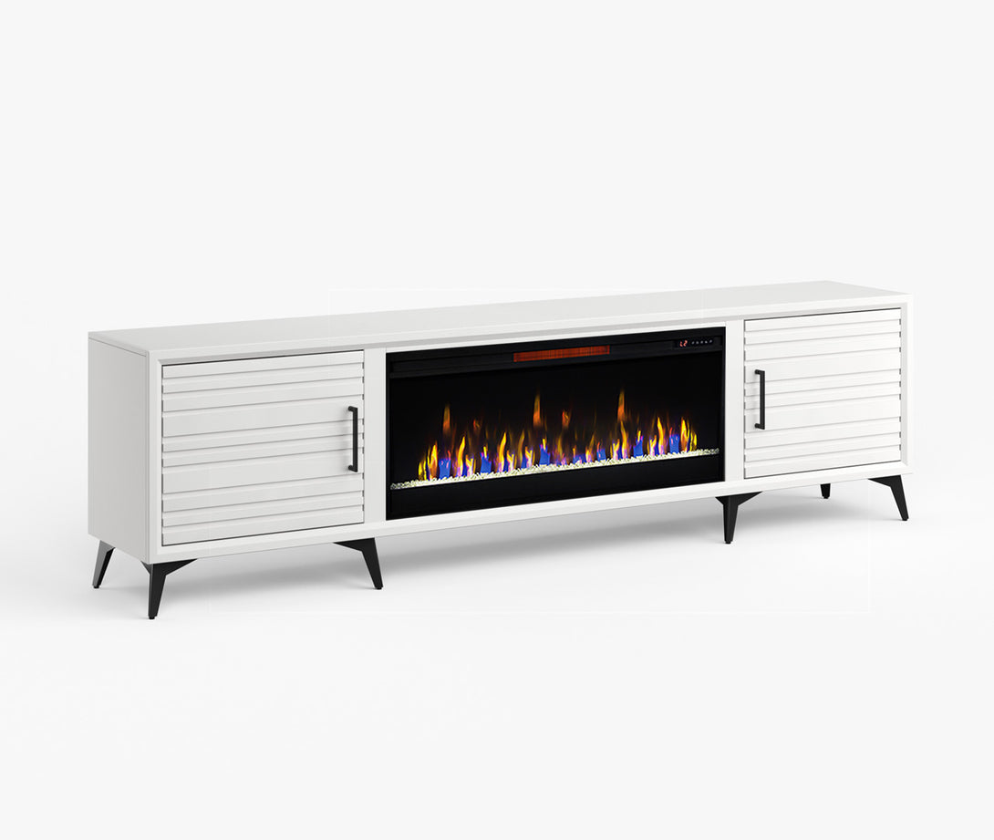 Malibu 95" Large Fireplace TV Stand White - Modern - Side View