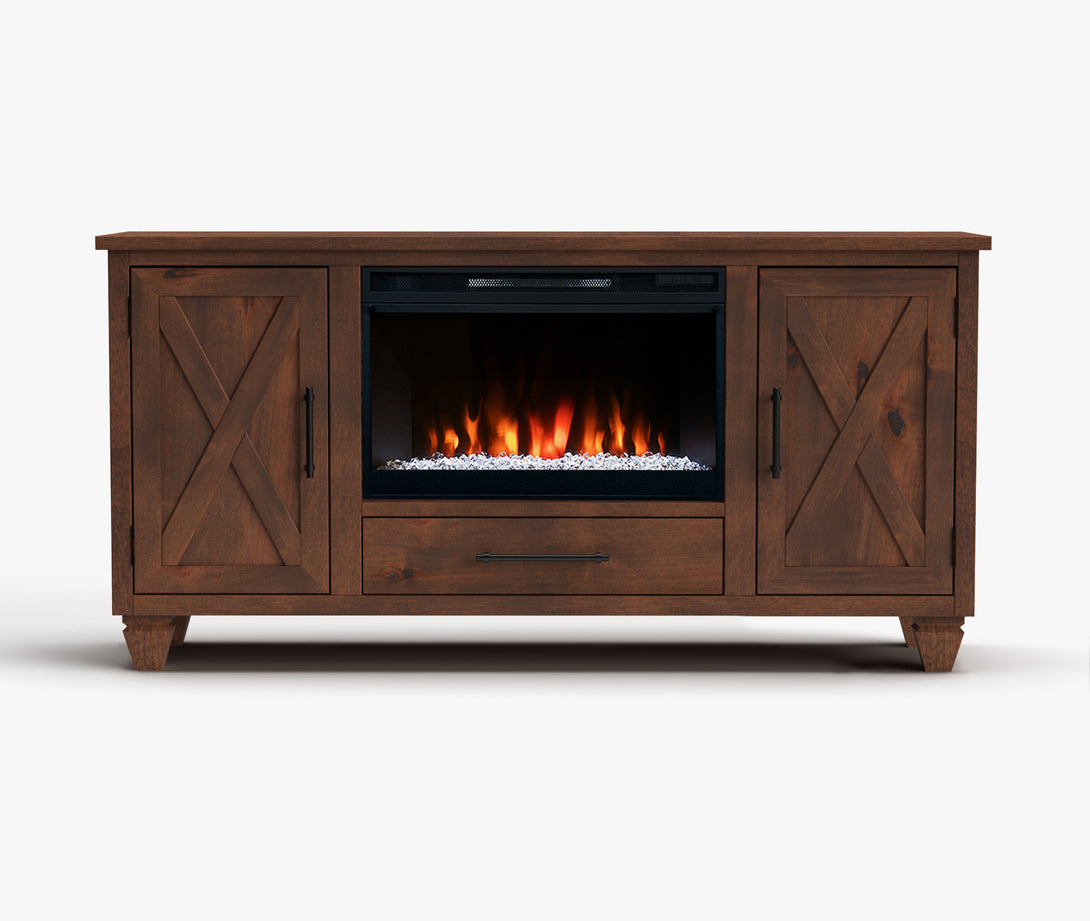 Liberty 64-inch Fireplace TV Stand Whiskey Brown Rustic Modern Farmhouse