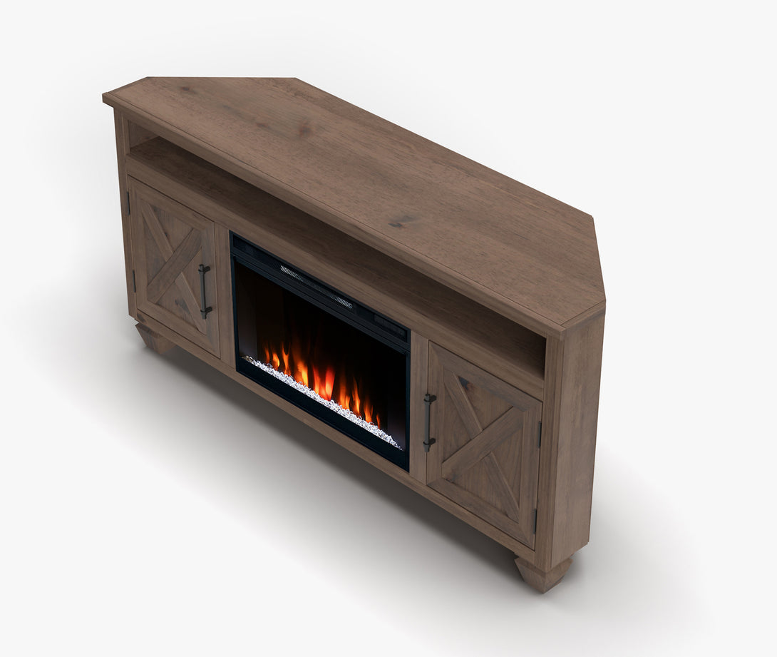 Liberty 64 inch Corner TV Stand Electric Fireplace Barnwood - Rustic Modern Farmhouse - Top View