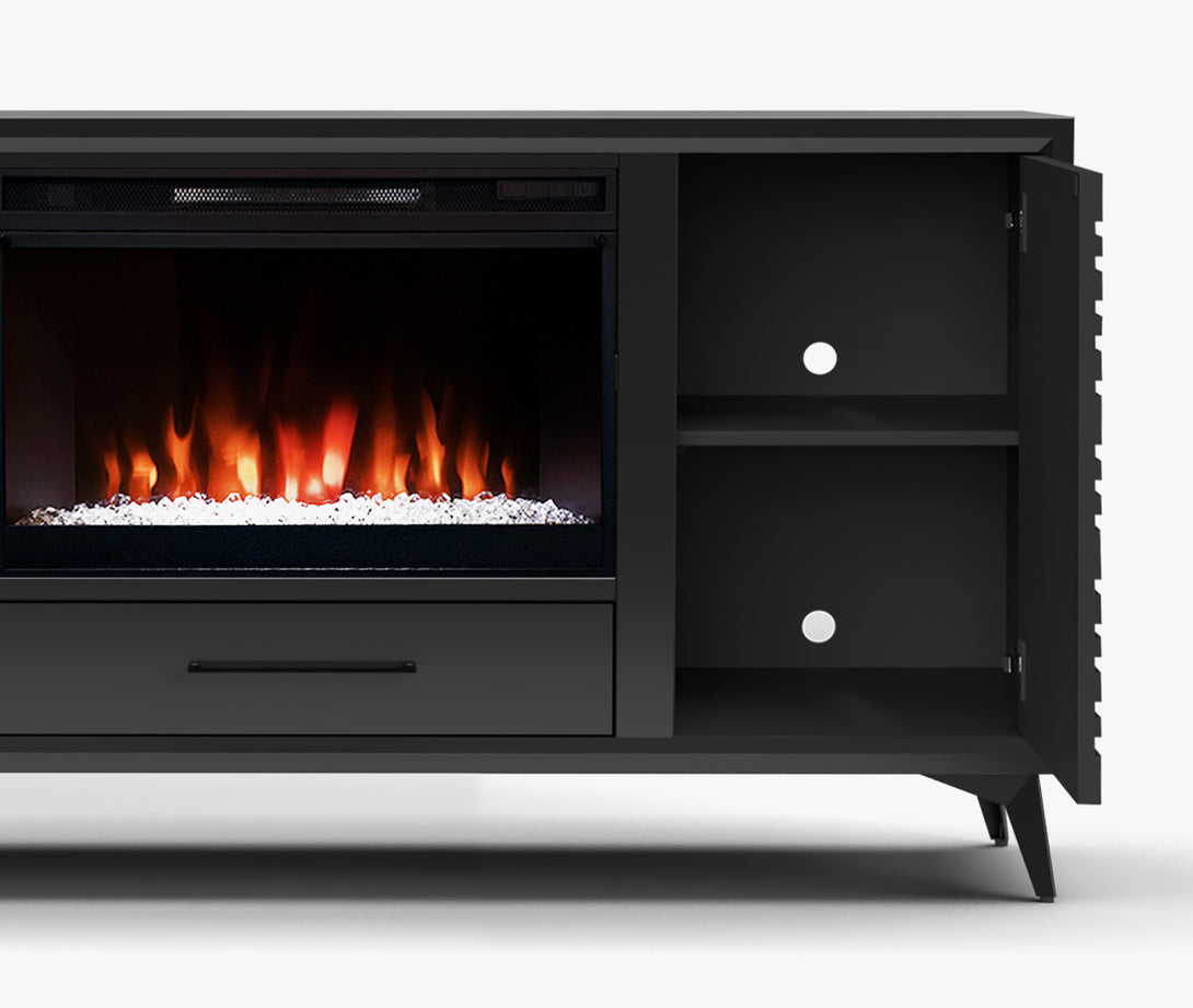 Malibu 64 inch Electric Fireplace TV Stand Black - Modern - Open Side Door View