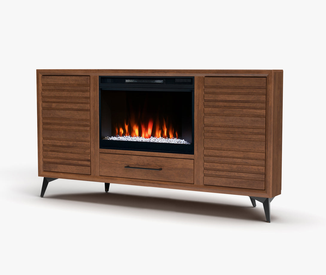 Malibu 64" Electric Fireplace TV Stand Corner Bourbon Brown - Modern - Side View