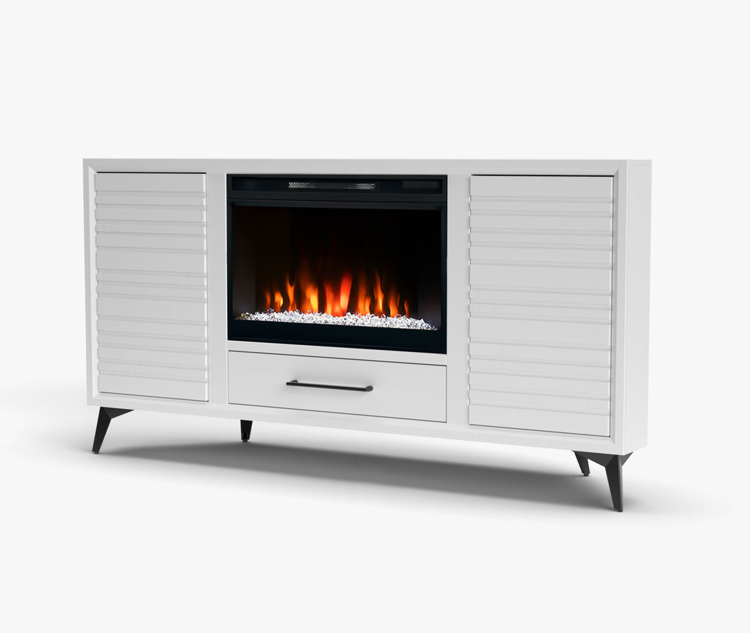 Malibu 64" Electric Fireplace TV Stand Corner White - Modern - Side View