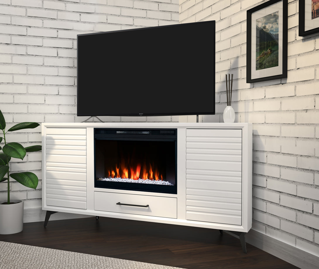 Malibu 64-inch Fireplace Corner TV Stand White - Modern