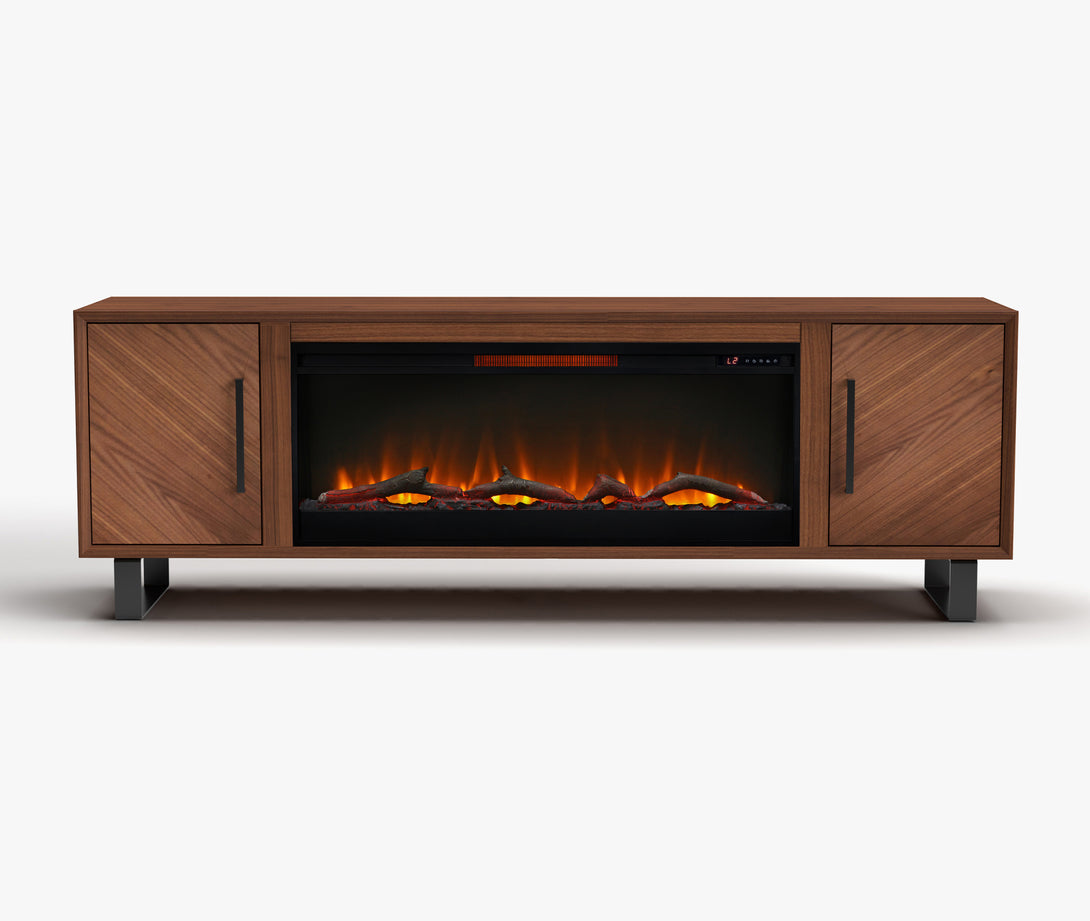 Hartley 78-inch Fireplace TV Stand Dark Walnut Mid Century Modern