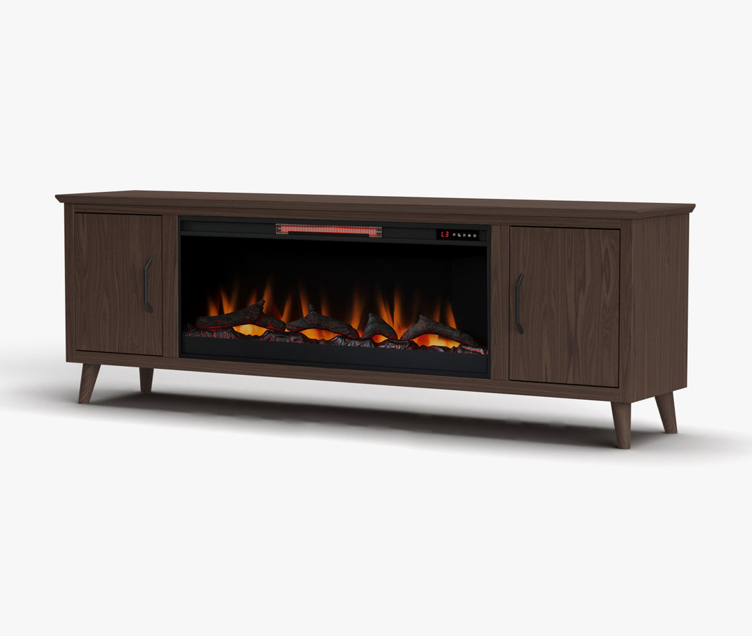 Arcadia 78 inch Electric Fireplace TV Stand Dark Walnut - Mid-Century Modern - Side View