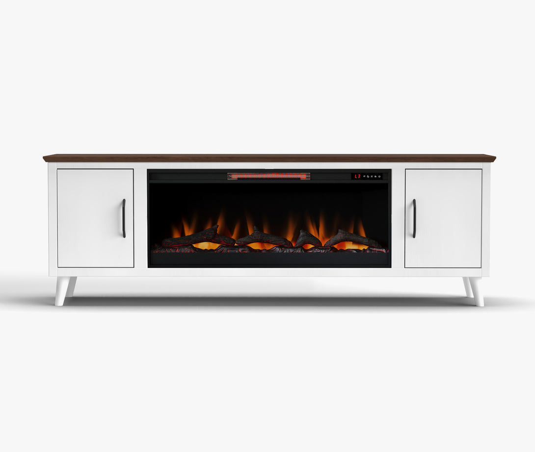 Arcadia 78-inch Fireplace TV Stand White/Walnut Mid Century Modern