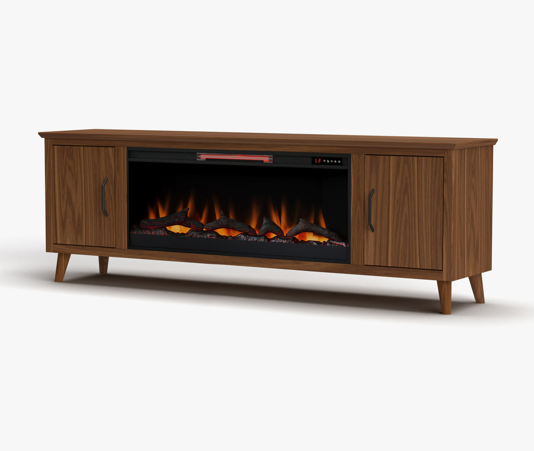 Arcadia 78 inch Electric Fireplace TV Stand Natural Walnut - Mid Century Modern Side View