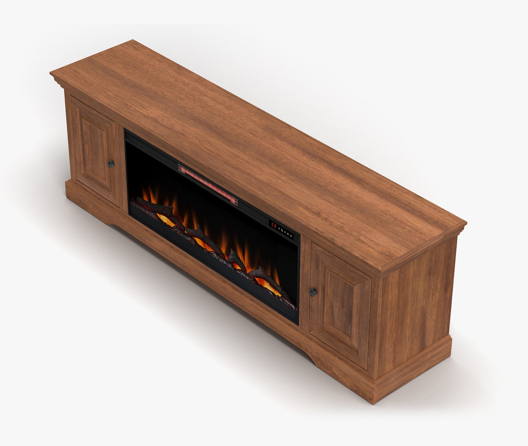Charleston 78 inch Electric Fireplace TV Stand Bourbon Brown Traditional - Close Side View