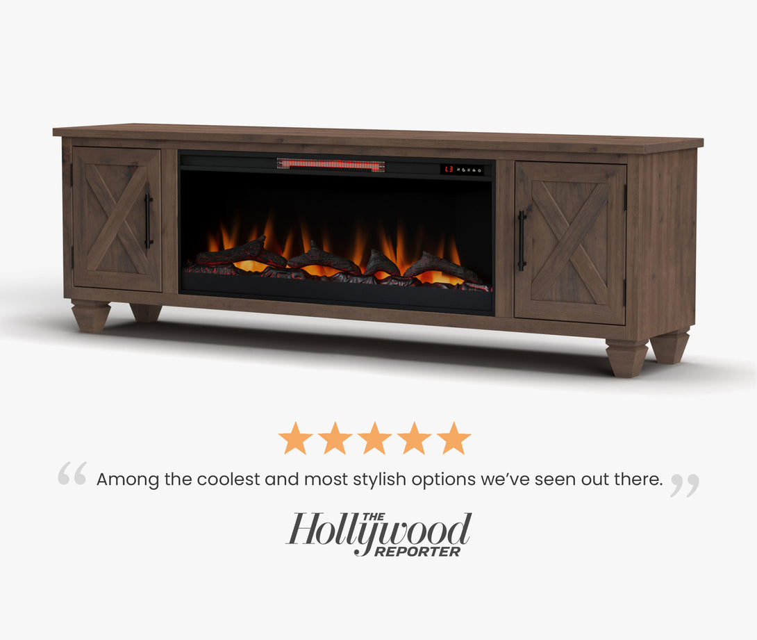 Liberty 78" Fireplace TV Stand can also fit 70 inch Barnwood - Rustic Modern Farmhouse - Side View