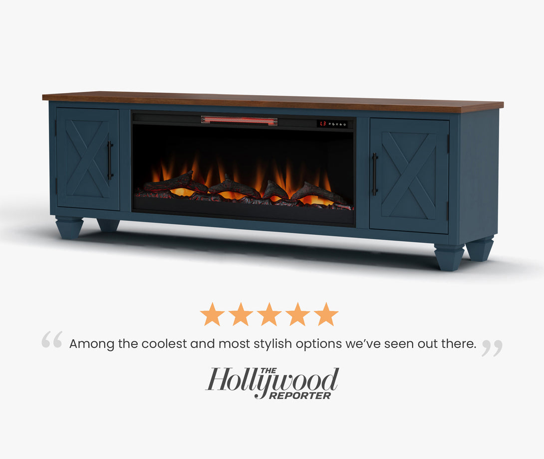 Liberty 78" Fireplace TV Stand can also fit 70 inch Denim/Whiskey Brown - Rustic Modern Farmhouse - Side View