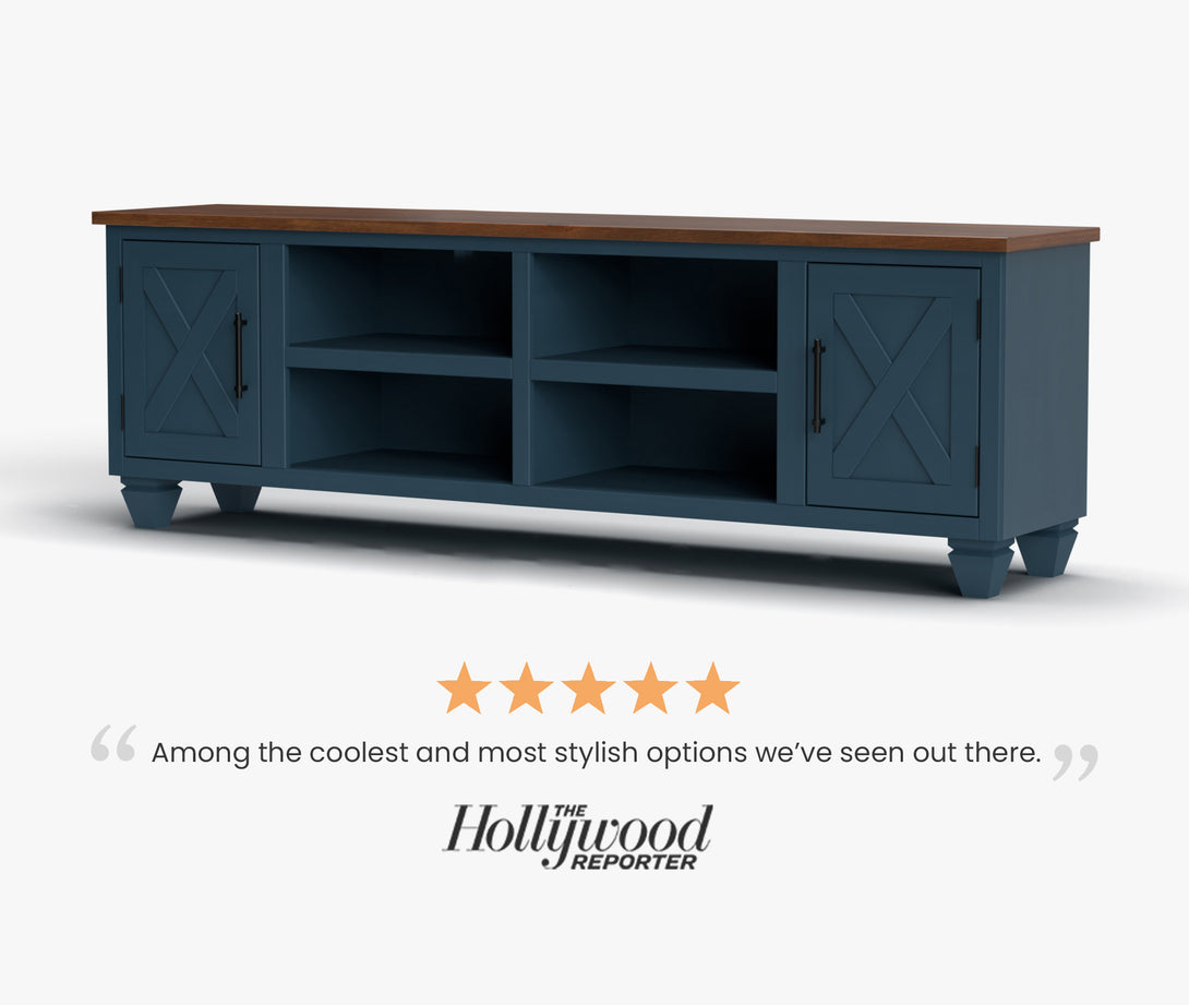 Liberty 78" TV Stands Denim/Whiskey Brown - Rustic Modern Farmhouse - Side View