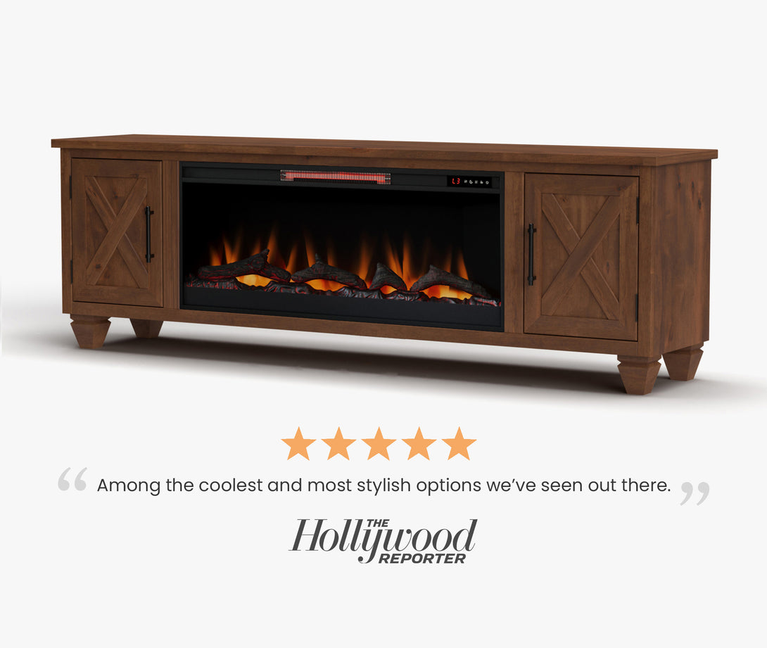 Liberty 78" Fireplace TV Stand can also fit 70 inch Whiskey Brown - Rustic Modern Farmhouse - Side View