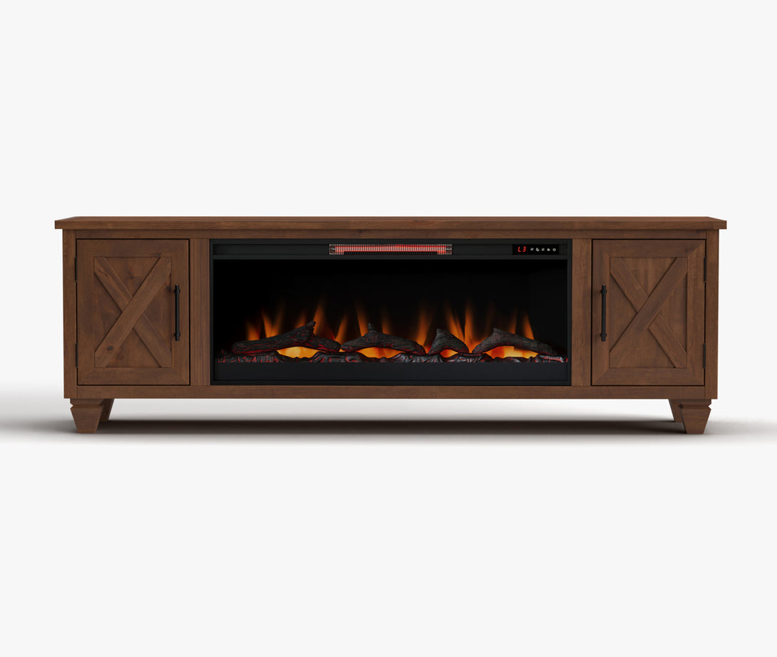 Liberty 78-inch Fireplace TV Stand Whiskey Brown Rustic Modern Farmhouse