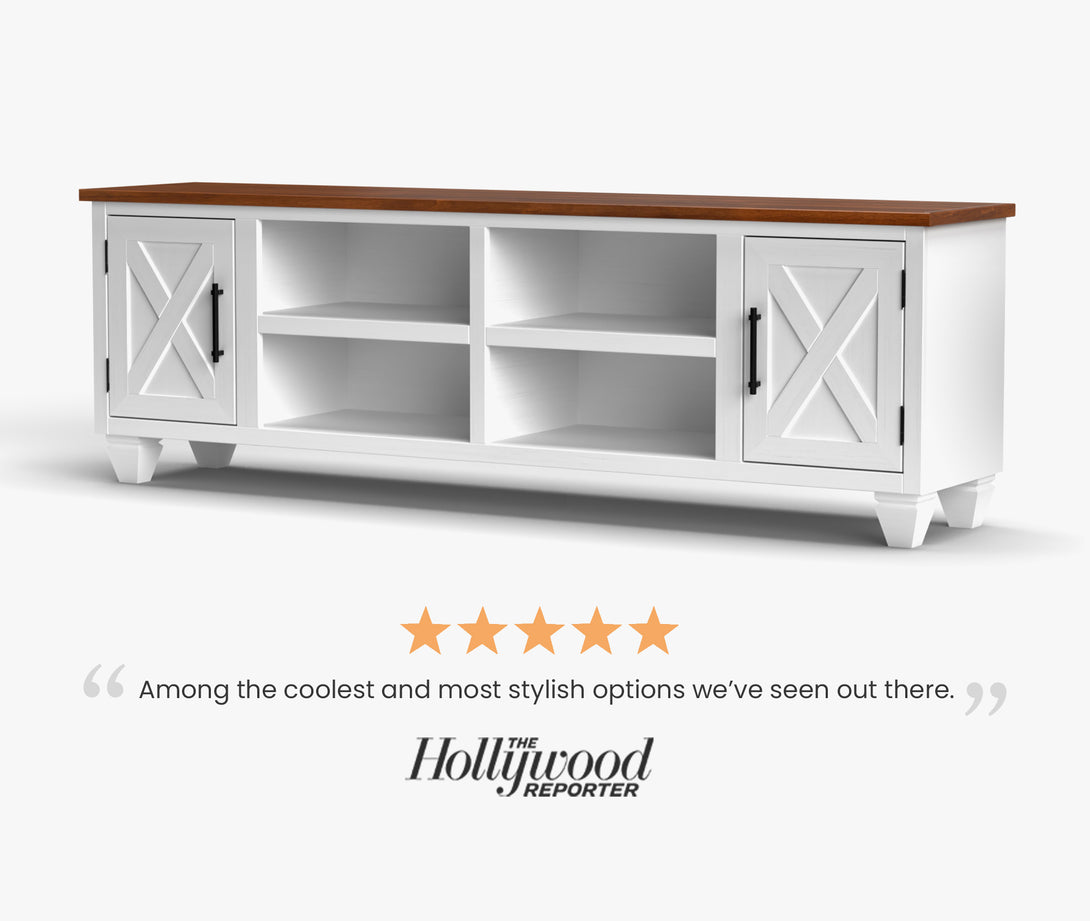 Liberty 78" TV Stands White/Bourbon Brown - Rustic Modern Farmhouse - Side View