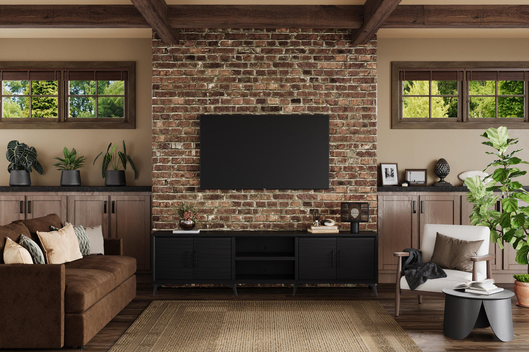 Malibu 95" Wide TV Stand Charcoal Black - Modern - Front View