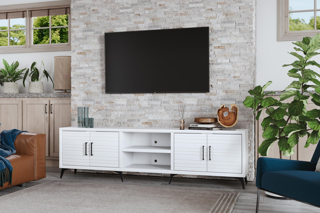 Malibu 95" Large TV Stand White - Modern - Life Style