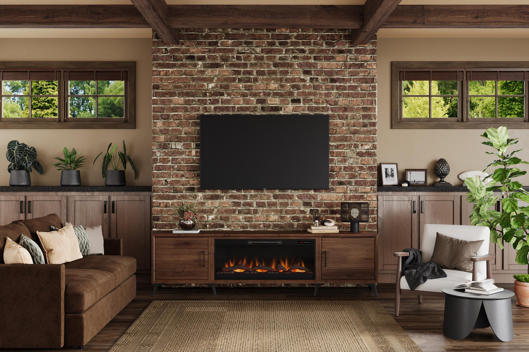 Malibu 95" Wide Fireplace TV Stand Bourbon Brown - Modern - Front View