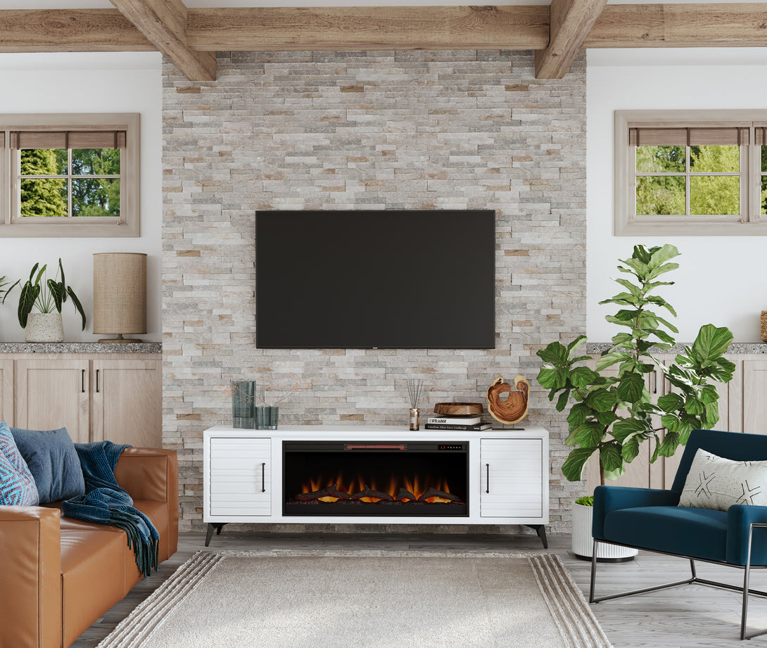 Malibu 78" Fireplace TV Stand can also fit 75 inch White - Modern