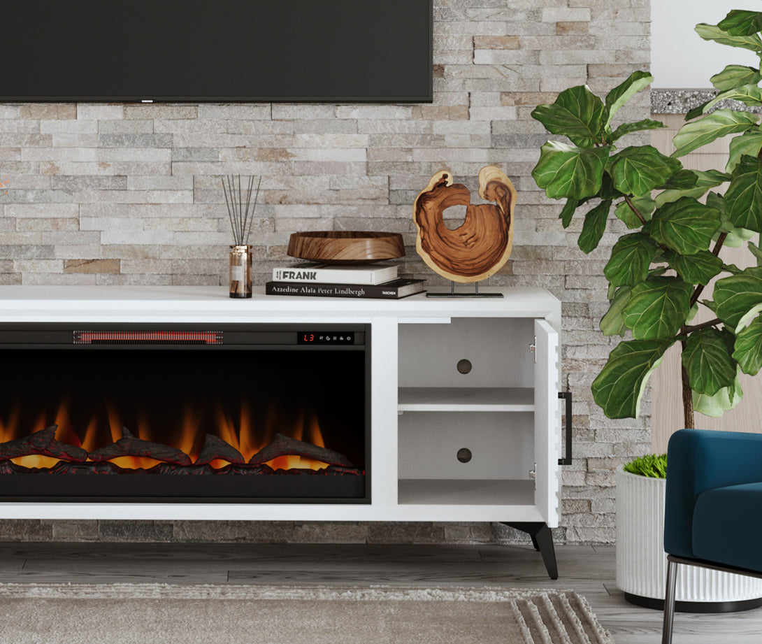Malibu 78-inch Fireplace TV Stand Modern - White