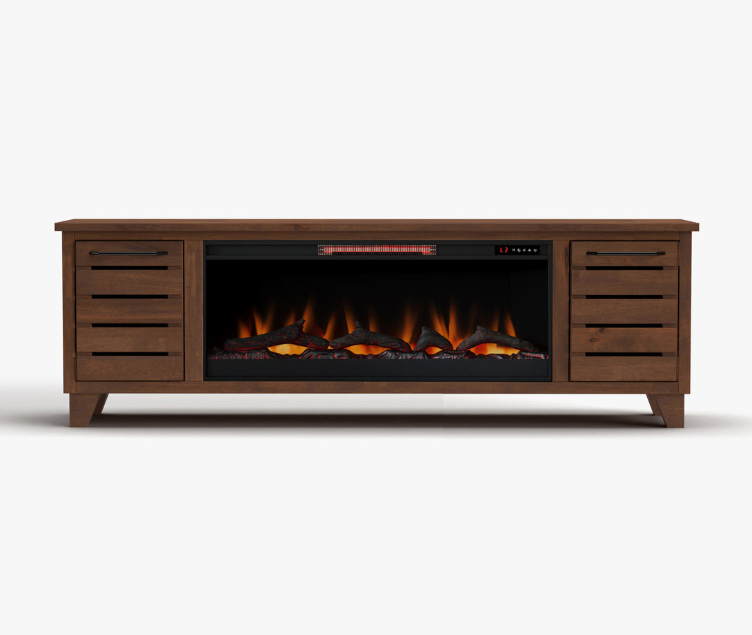 Napa 78-inch Electric Fireplace TV Stand Whiskey Brown Casual
