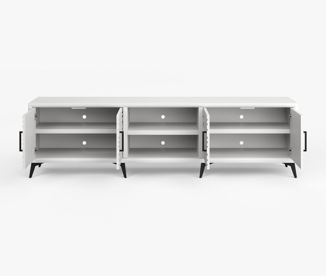 Malibu 95 inch TV Stand for TVs 85" and Above White - Modern - Open Side Door View