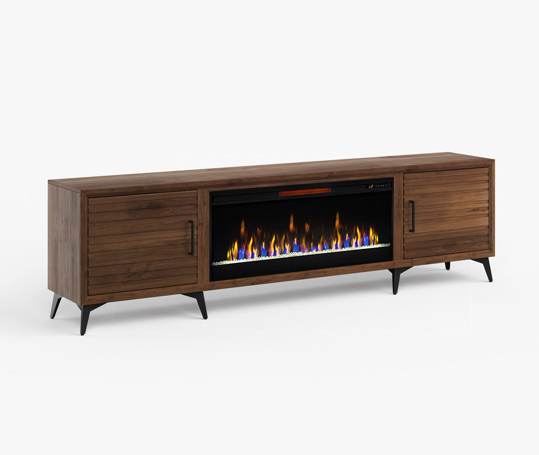 Malibu 95" Large Fireplace TV Stand Bourbon Brown - Modern - Side View