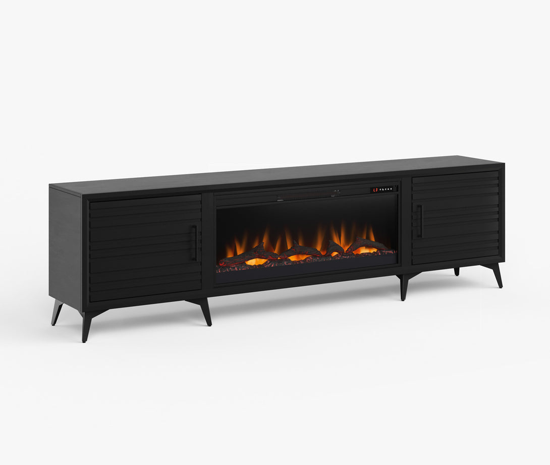 Malibu 95" Large Fireplace TV Stand Charcoal Black Modern Side View