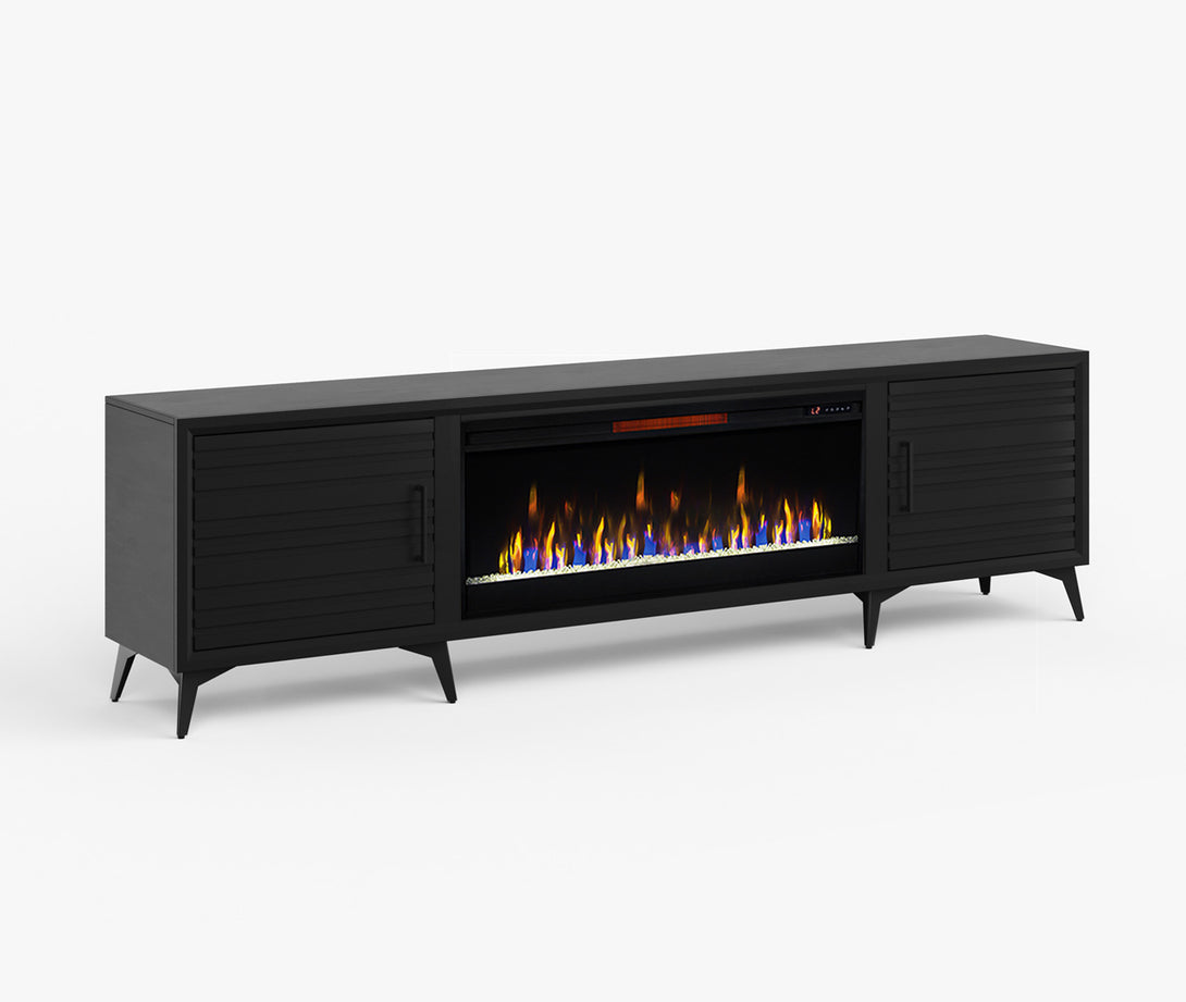 Malibu 95" Large Fireplace TV Stand Charcoal Black - Modern - Side View