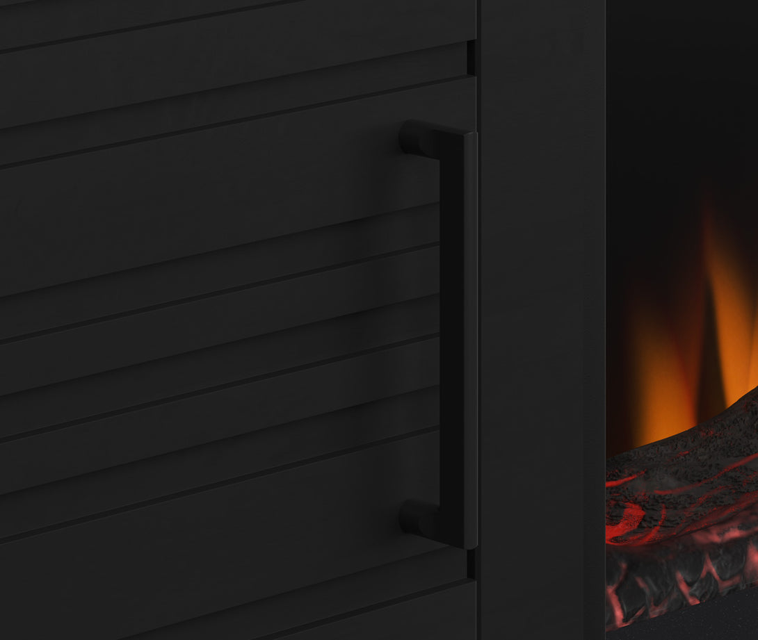 Malibu 95" Wide Fireplace TV Stand Charcoal Black - Modern - Side Door Handle