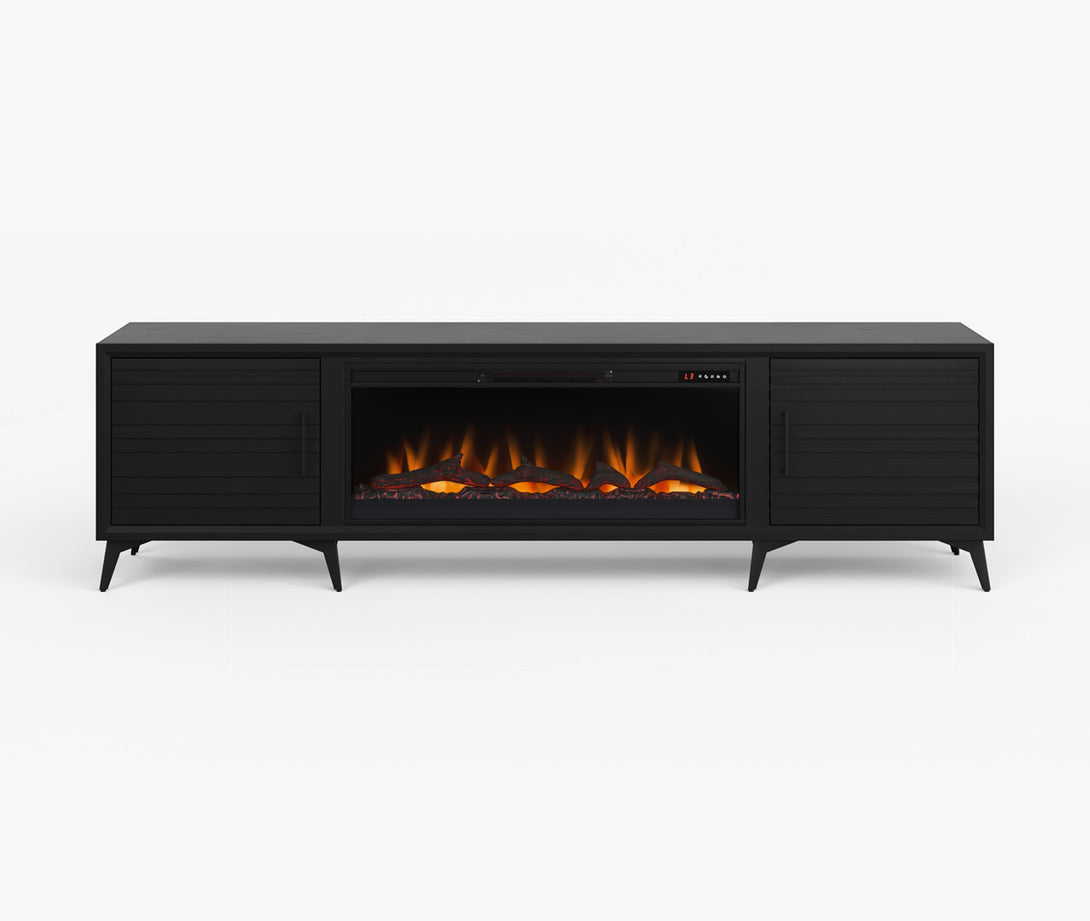 Malibu 95-inch Fireplace TV Stand Charcoal Black Modern