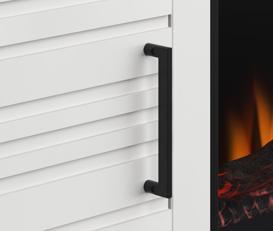Malibu 95" Wide Fireplace TV Stand White - Modern - Side Door Handle
