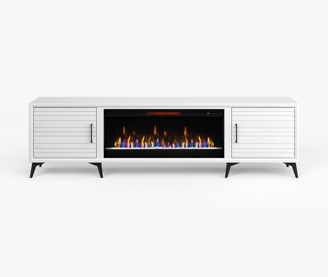 Malibu 95-inch Fireplace TV Stand White - Modern