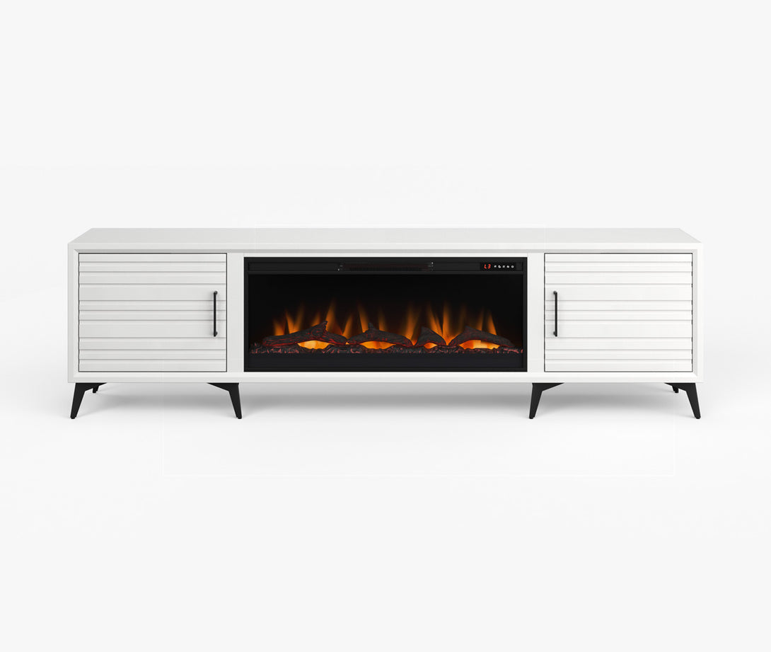 Malibu 95-inch Fireplace TV Stand White Modern