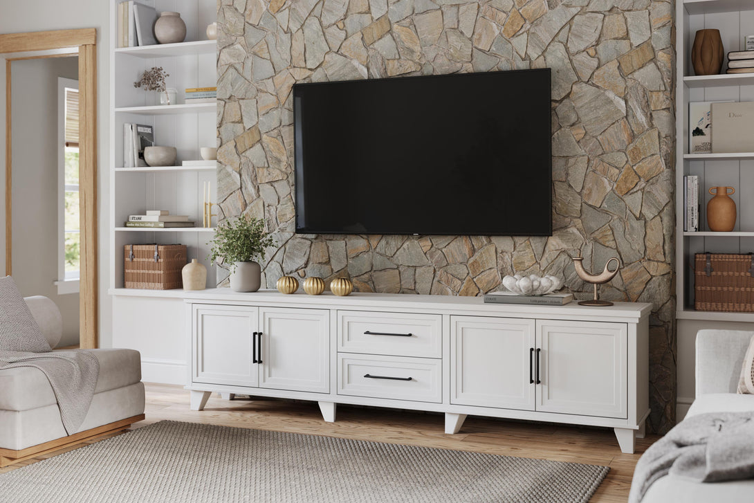 Sonoma 95" Large TV Stand White - Traditional Modern - Life Style