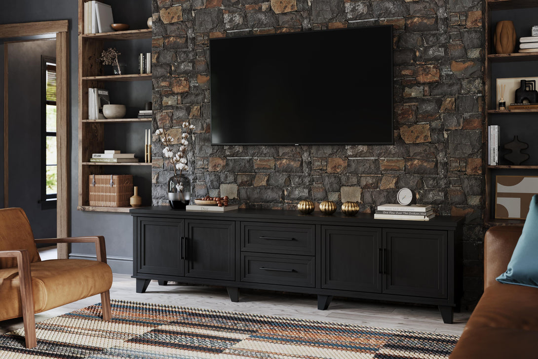 Sonoma 95" Large TV Stand Charcoal Black - Transitional - Life Style