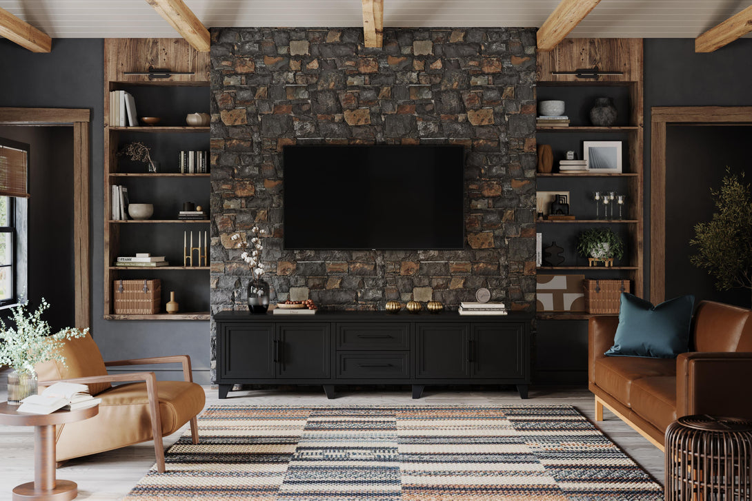 Sonoma 95" Wide TV Stand Charcoal Black - Transitional - Front View