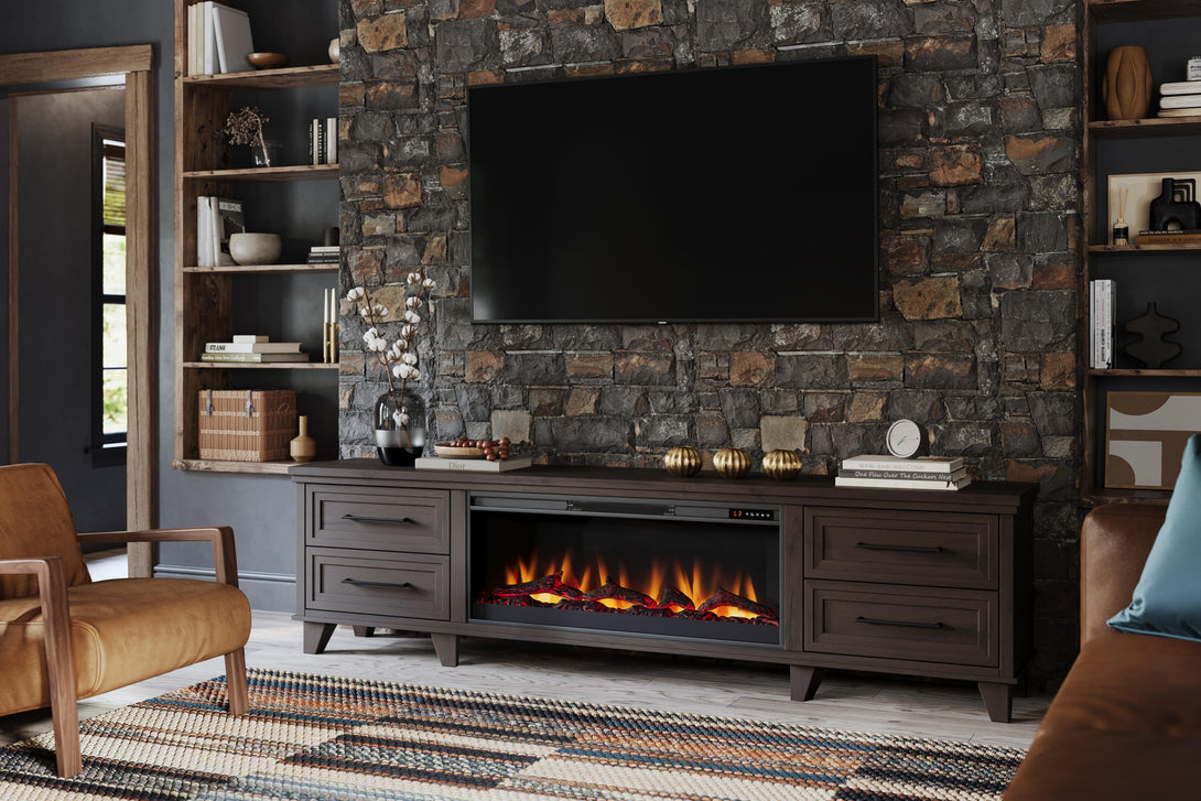 Sonoma 95" Large Fireplace TV Stand Java Traditional and Modern Life Style