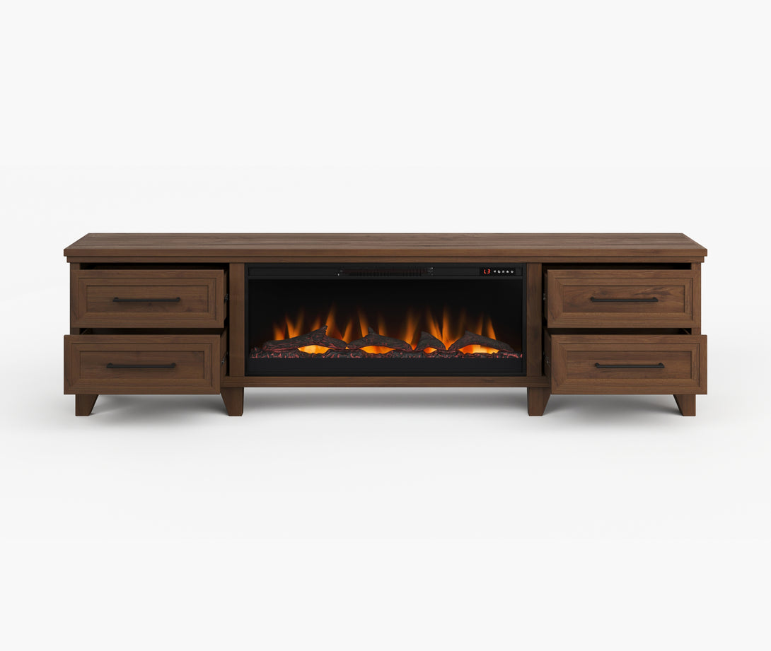 Sonoma 95" Wide Fireplace TV Stand Whiskey Brown Modern Traditional