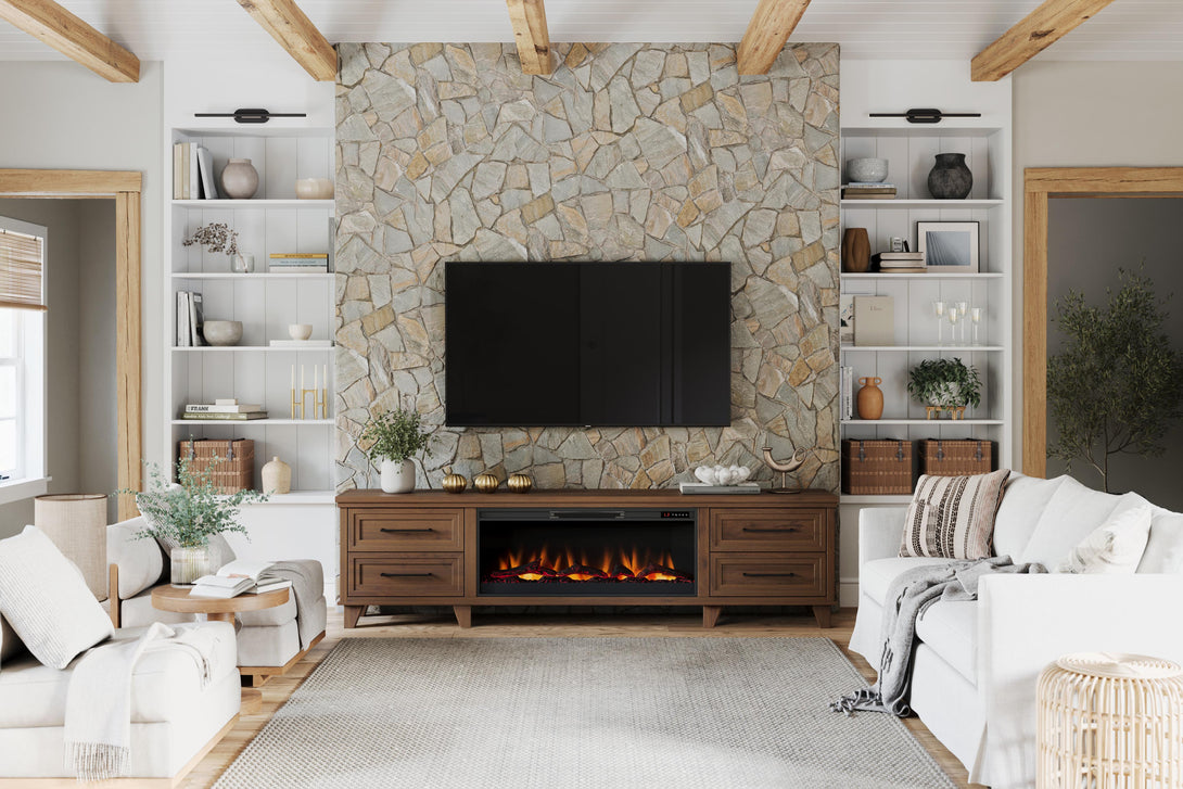 Sonoma 95" Wide Fireplace TV Stand Whiskey Brown - Modern Traditional - Front View