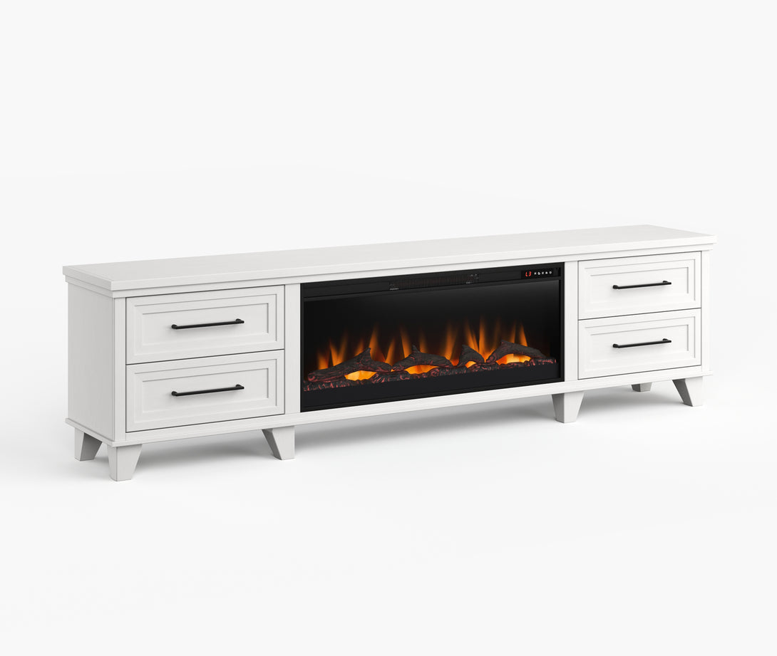 Sonoma 95" Large Fireplace TV Stand White Traditional Modern Side View