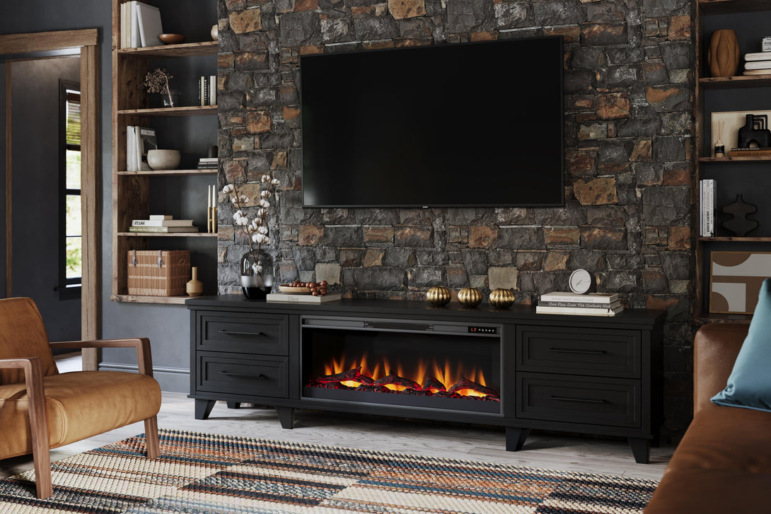 Sonoma 95" Large Fireplace TV Stand Charcoal Black Transitional - Life Style