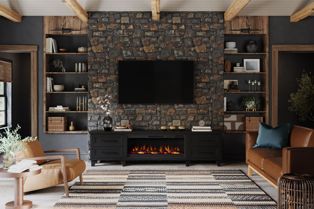 Sonoma 95" Wide Fireplace TV Stand Charcoal Black Transitional - Front View