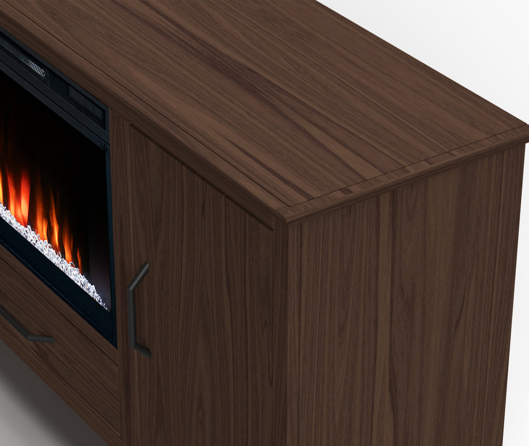 Arcadia 64-inch Fireplace TV Stand Dark Walnut Brown - Mid Century Modern - Close Side View