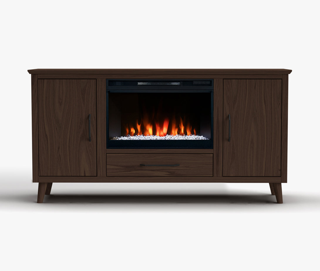Arcadia 64-inch Fireplace TV Stand Dark Walnut Brown - Mid Century Modern