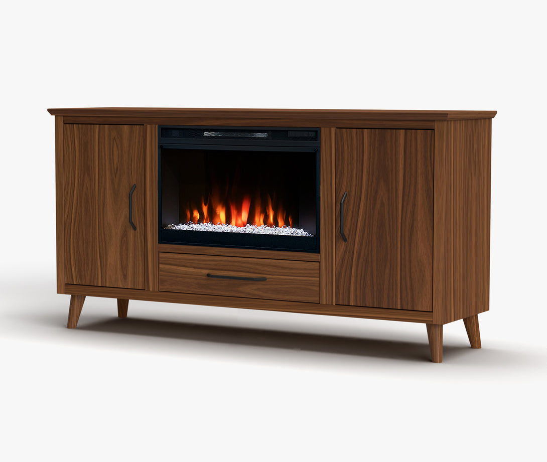 Arcadia 64" Electric Fireplace TV Stand fits up to 65 inch Walnut Brown - Mid Century Modern - Side View