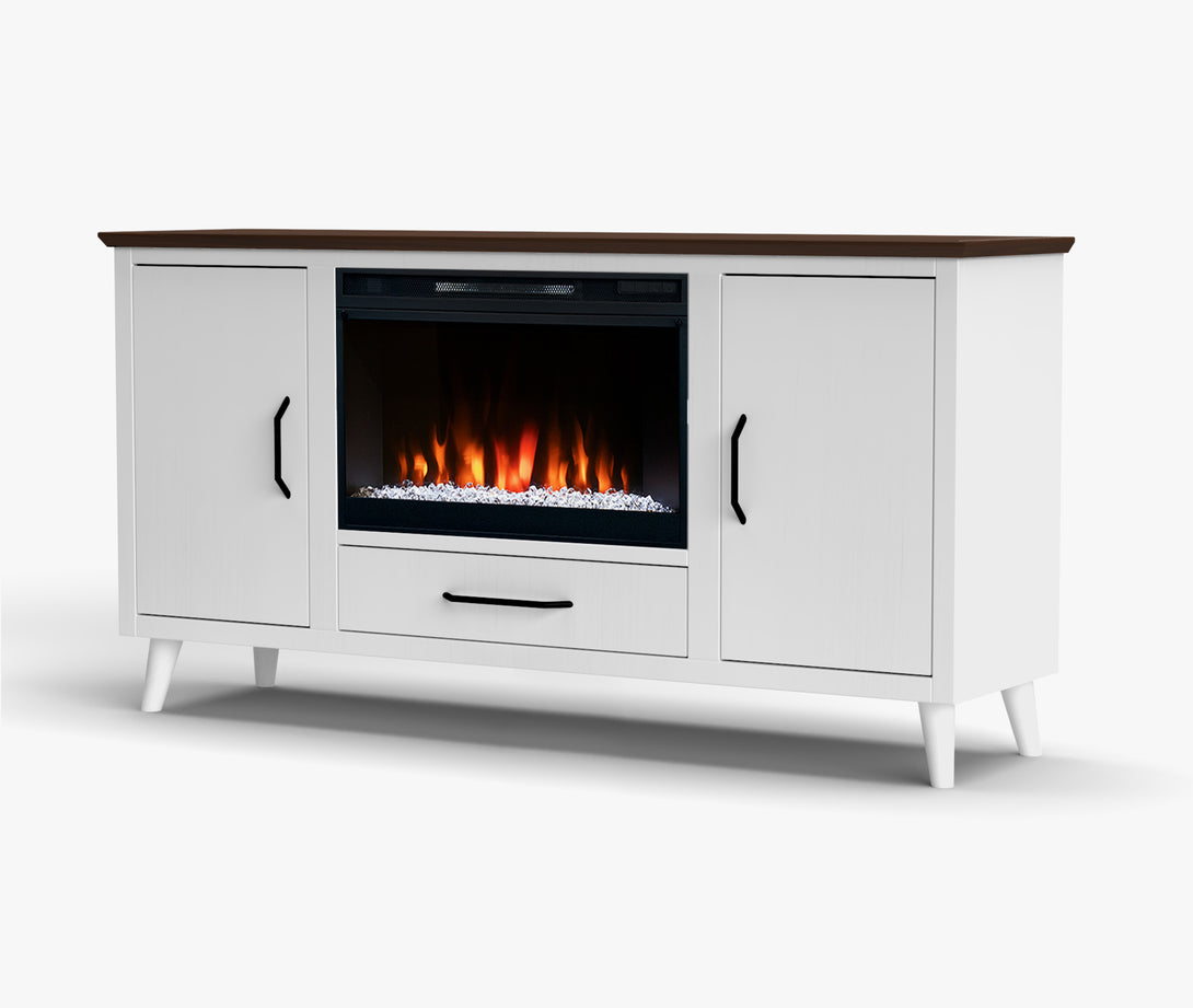 Arcadia 64" Electric Fireplace TV Stand fits up to 65 inch White/Walnut Brown - Mid Century Modern - Side View