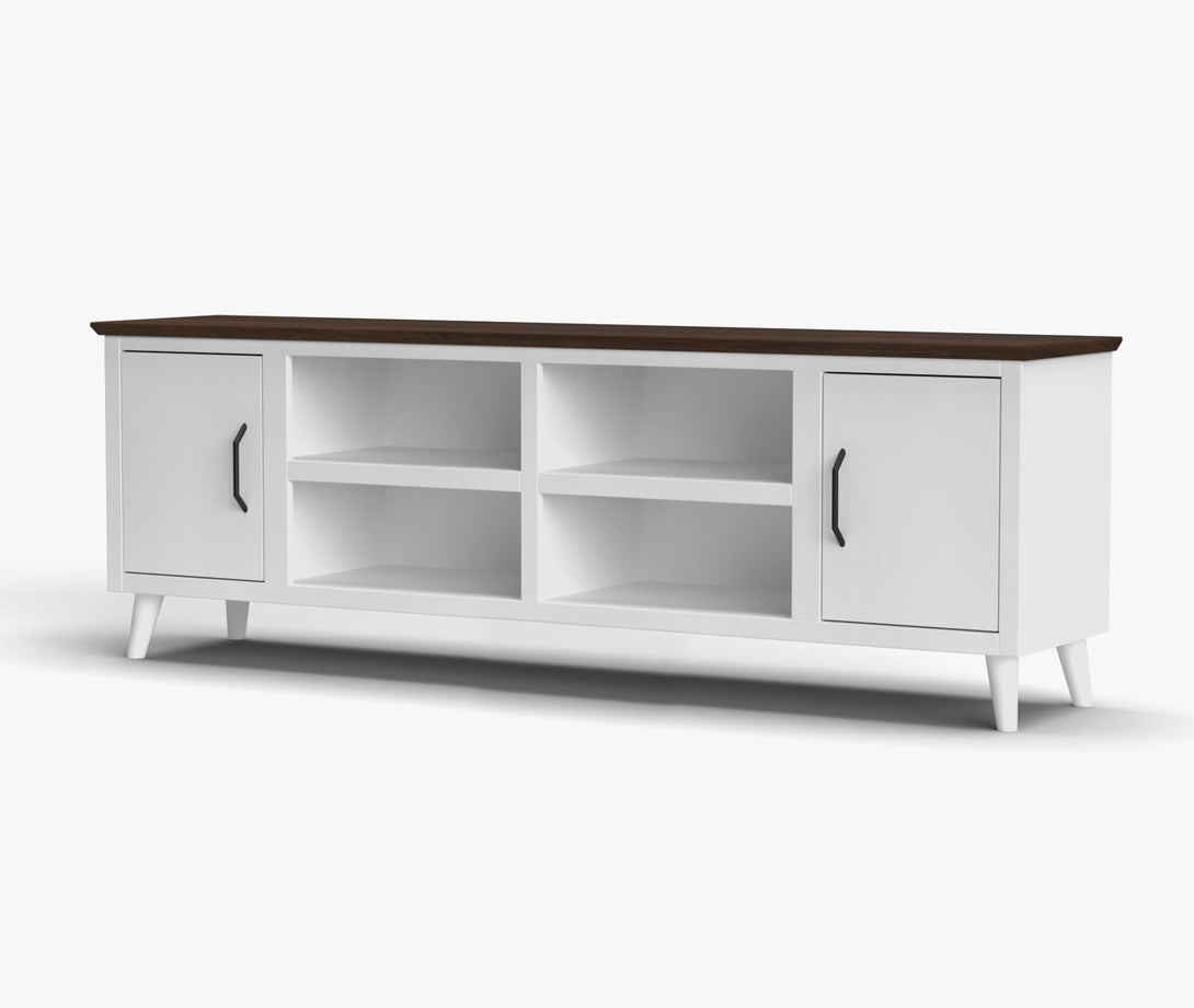 Arcadia 78" TV Stands can also fit 75 inch White/Walnut Mid-Century Modern Side View