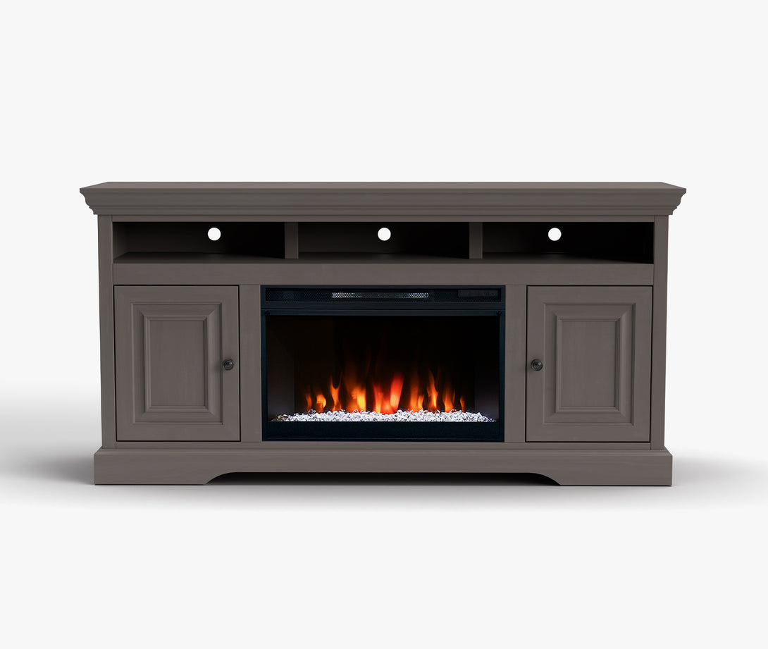 Charleston 64-inch Electric Fireplace TV Stand Classic Gray Traditional